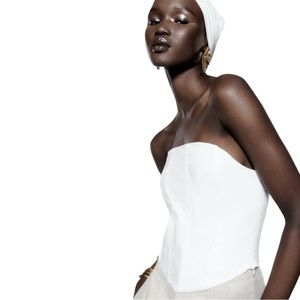 ZARA White Butterfly Embroidered Bella Corset Top, NWT Size Small